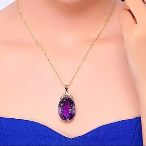 Amethyst Gold Plated Zircon Charm Pendant Necklace